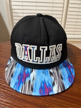 Dallas Black Slapback Patch Cap with Blue Patterned Brim!